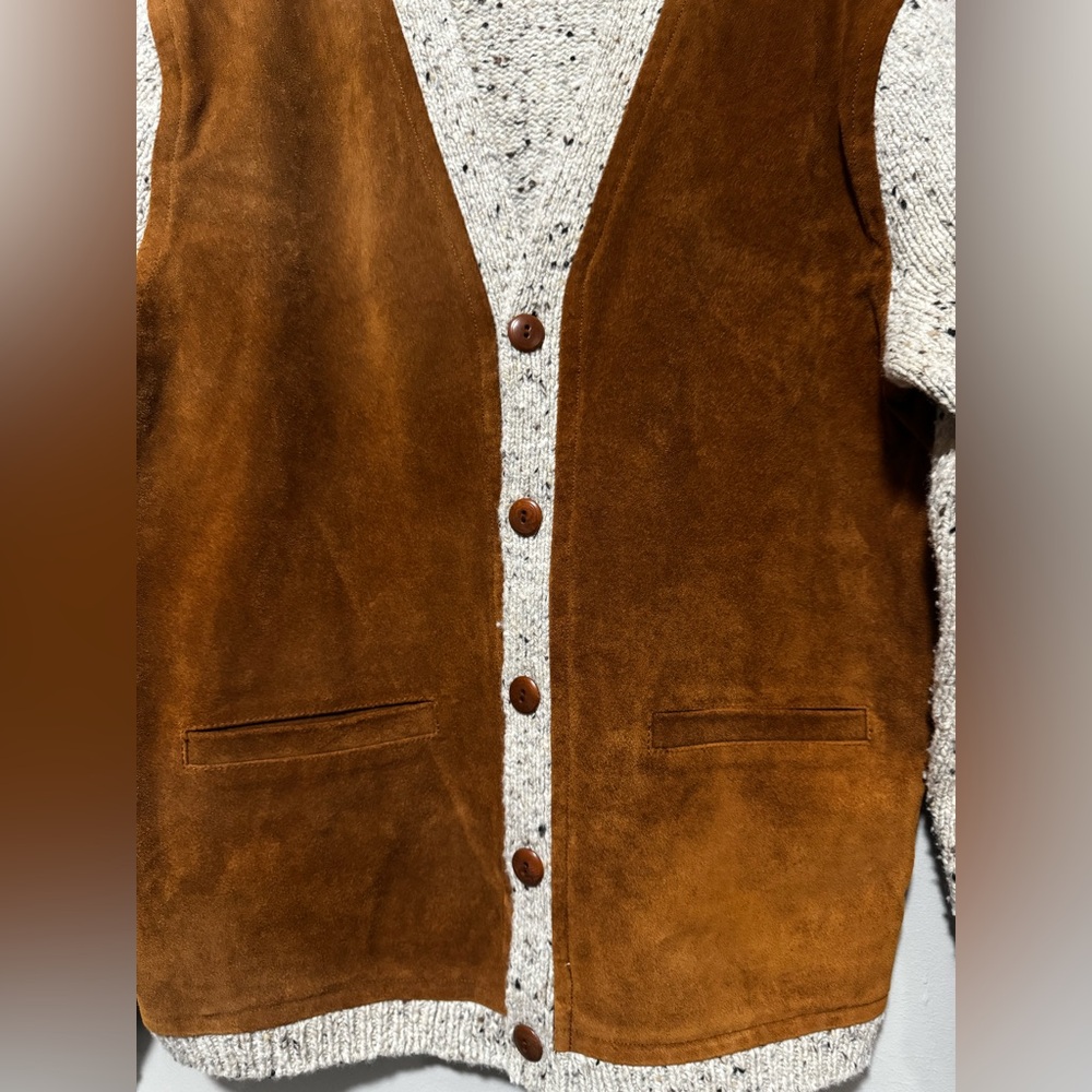 J.Crew Suede Front Cardigan Sweater Mens Medium Knit Button Brown FA22 - Picture 2 of 7